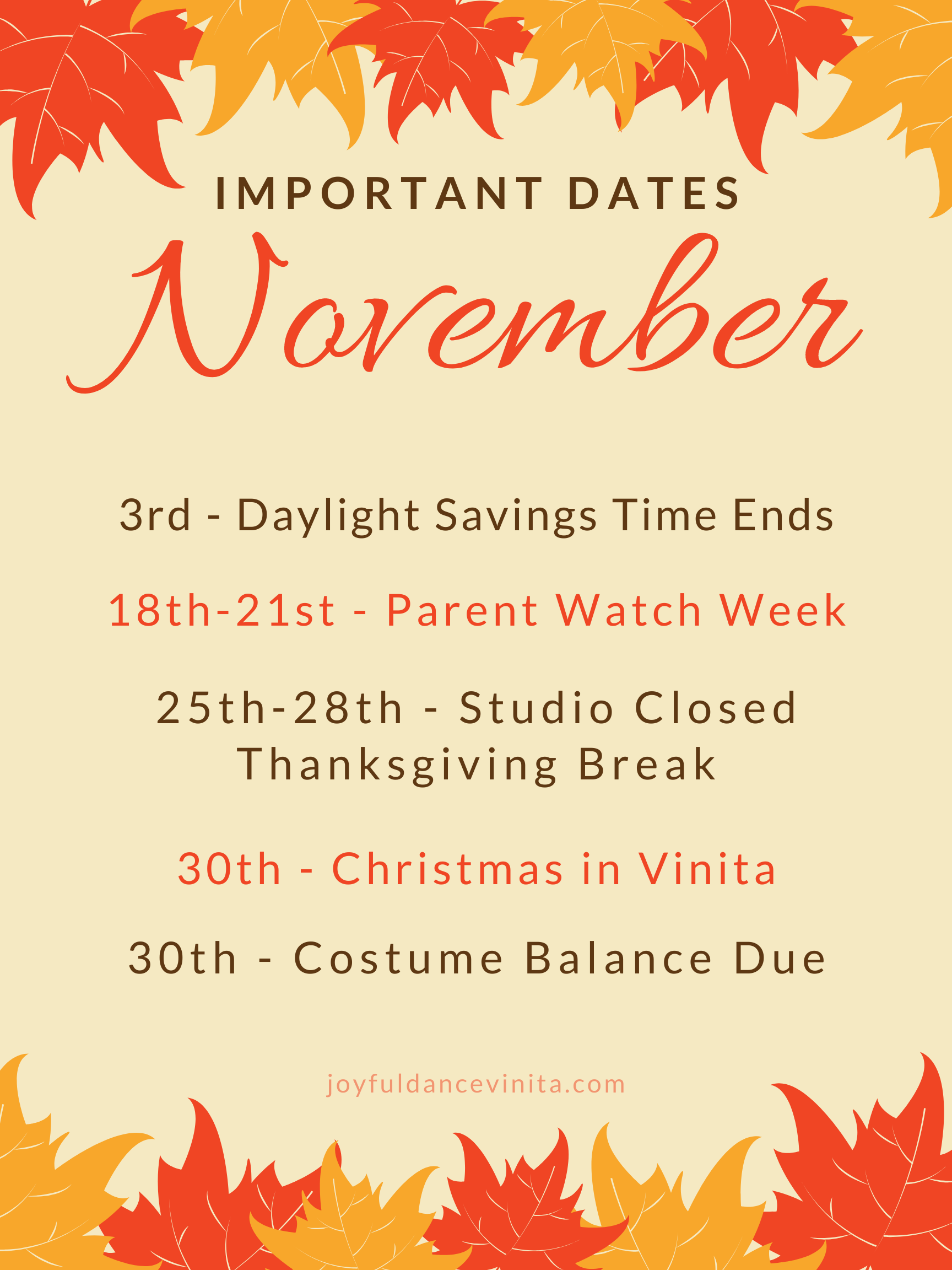 Important November Dates Joyful Dance Studio